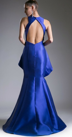 Royal blue floor length open back mermaid dress - Picture 3 of 6